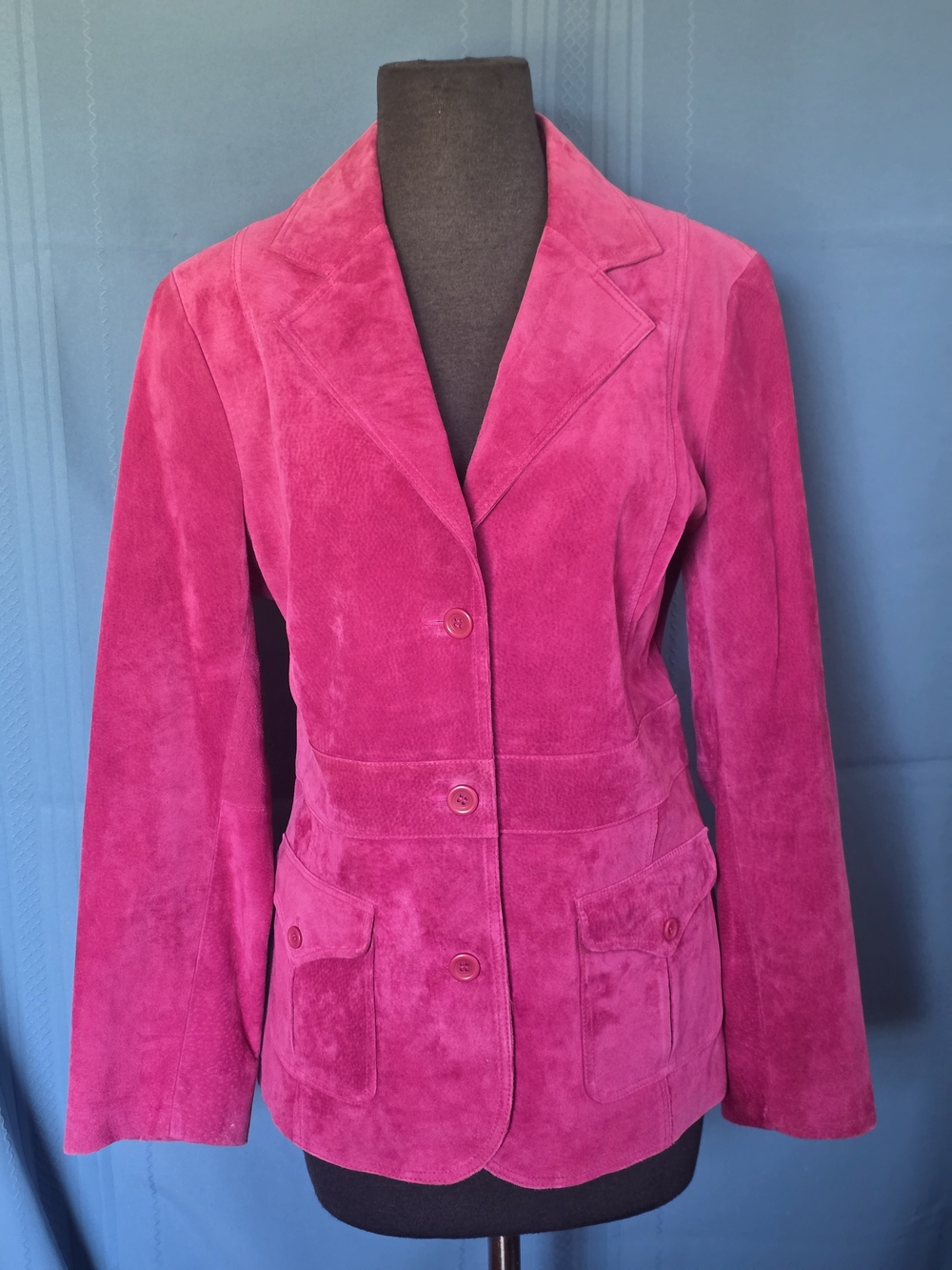 Liz Claiborne Hot Pink Suede Leather Blazer Jacket Vintage Size L Y2K